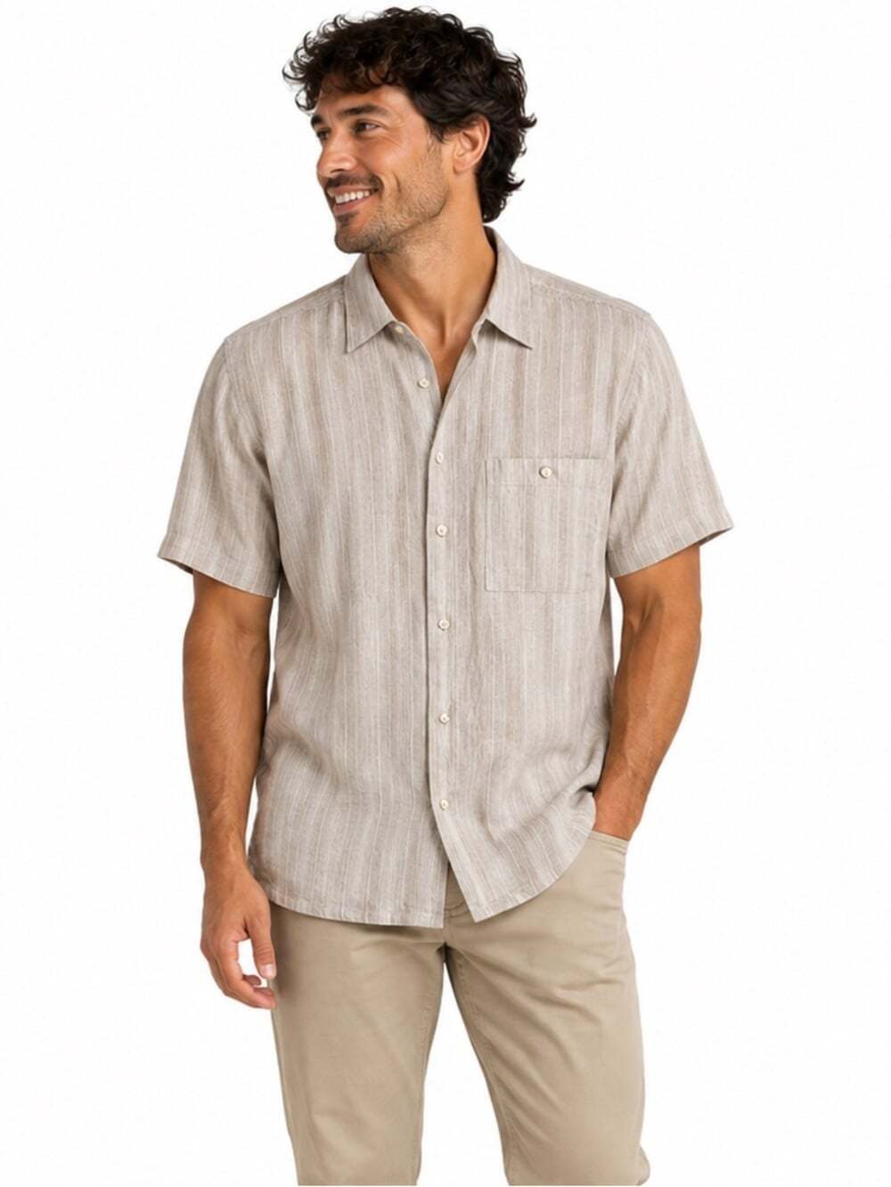 Bruno Size Small Short Sleeve Striped Washable Linen Casual Button Down …